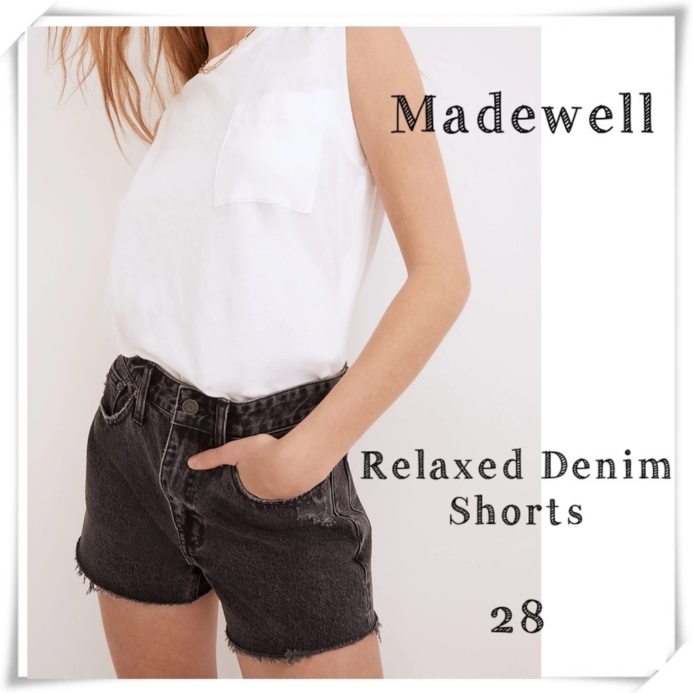 Madewell Relaxed Denim Shorts Haywood Wash Black Organic Cotton Size 28 #Nd638